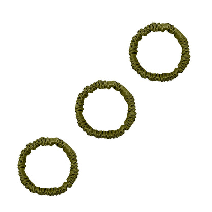 3 Pack Premium Mini Mulberry Silk Scrunchies - Olive