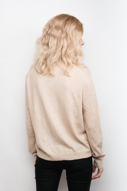 Back view of beige cashmere V-neck sweater – Love Cashmere NZ