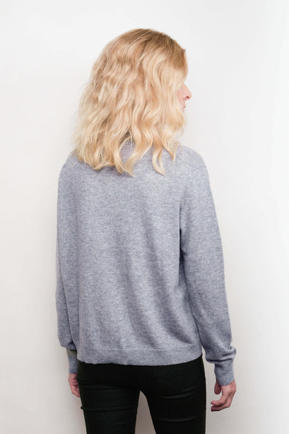 Back view of grey cashmere V-neck sweater – Love Cashmere NZ