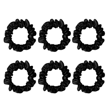 Six black small mulberry silk scrunchies – LS Silk NZ