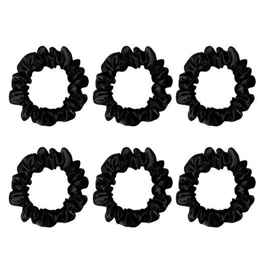 Six black small mulberry silk scrunchies – LS Silk NZ