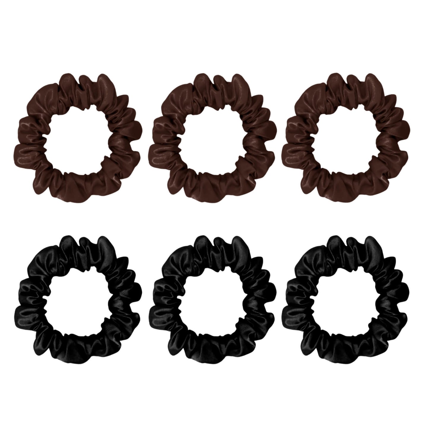 Six small silk scrunchies in chocolate and black – LS Silk NZ