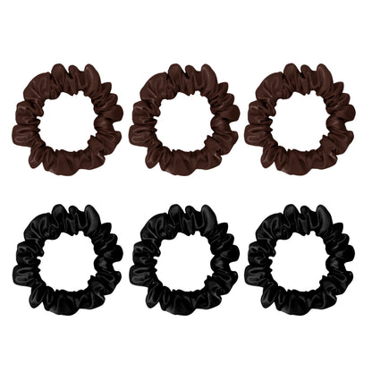 Six small silk scrunchies in chocolate and black – LS Silk NZ