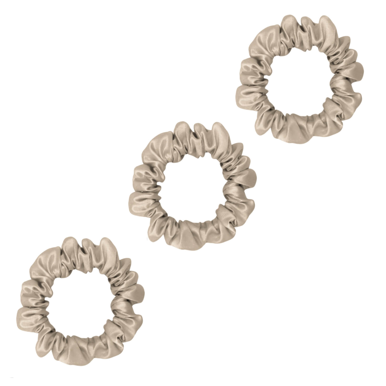 Three champagne gold small mulberry silk scrunchies – LS Silk NZ