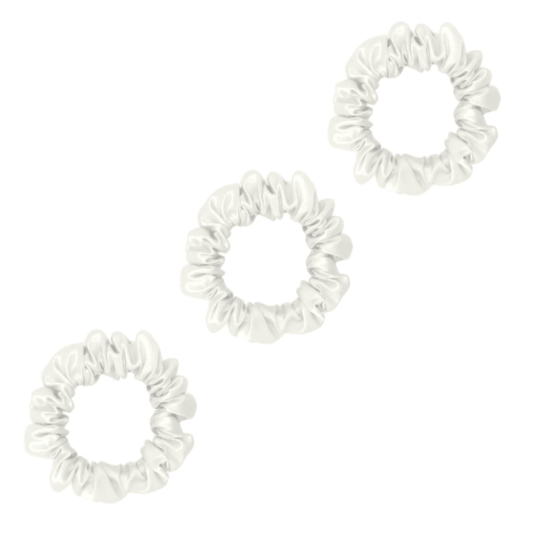 3 Pack Premium Small Mulberry Silk Scrunchies - White