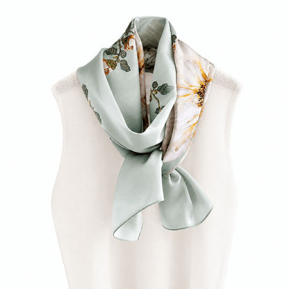 Celadon Peony Pure Mulberry Silk Extra Large Long Scarf