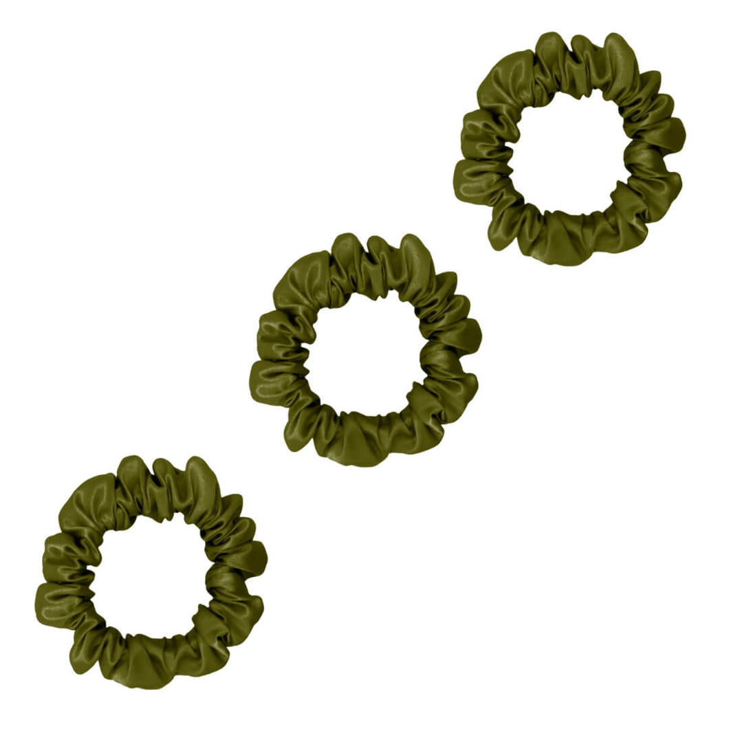 3 Pack Premium Small Mulberry Silk Scrunchies - Olive -