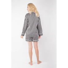 Load image into Gallery viewer, Luxe Striped Silk Pajamas: Long-Sleeve Top &amp; Shorts - Black
