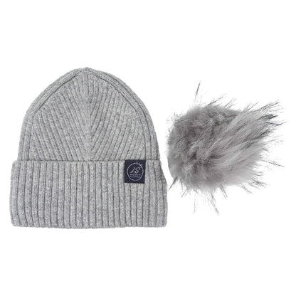 Grey silk-lined beanie with detached faux fur pom pom – LS Silk NZ