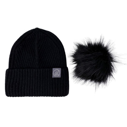 Black silk-lined beanie with detached faux fur pom pom – LS Silk NZ