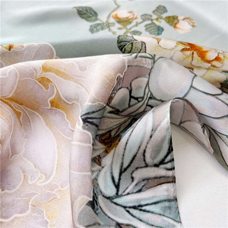 Celadon Peony Pure Mulberry Silk Extra Large Long Scarf