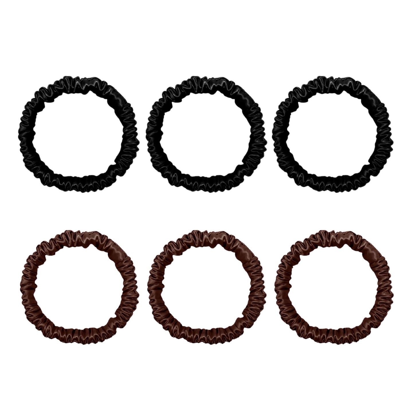 Six mini silk scrunchies in black and chocolate – LS Silk NZ