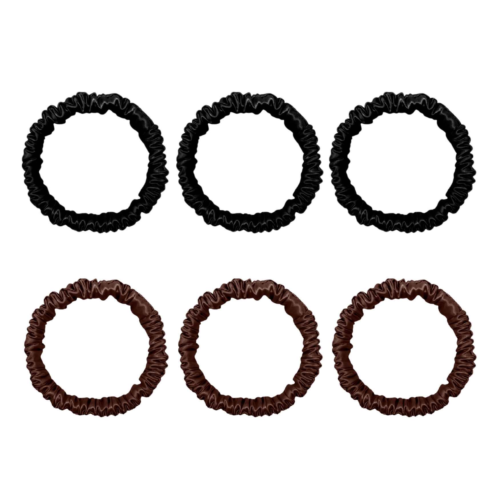 Six mini silk scrunchies in black and chocolate – LS Silk NZ