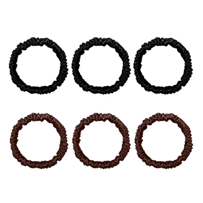 Six mini silk scrunchies in black and chocolate – LS Silk NZ