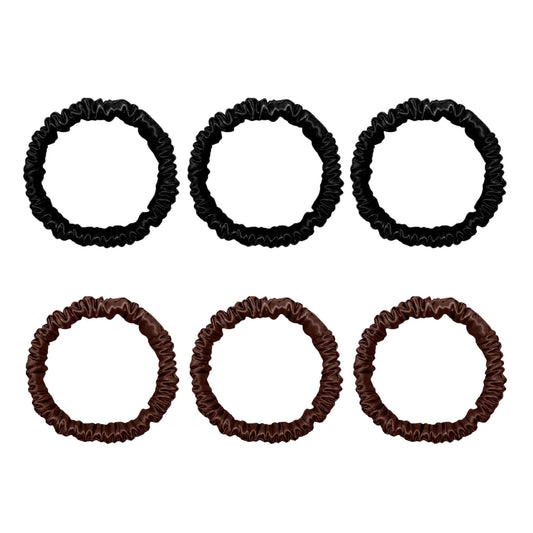 Six mini silk scrunchies in black and chocolate – LS Silk NZ