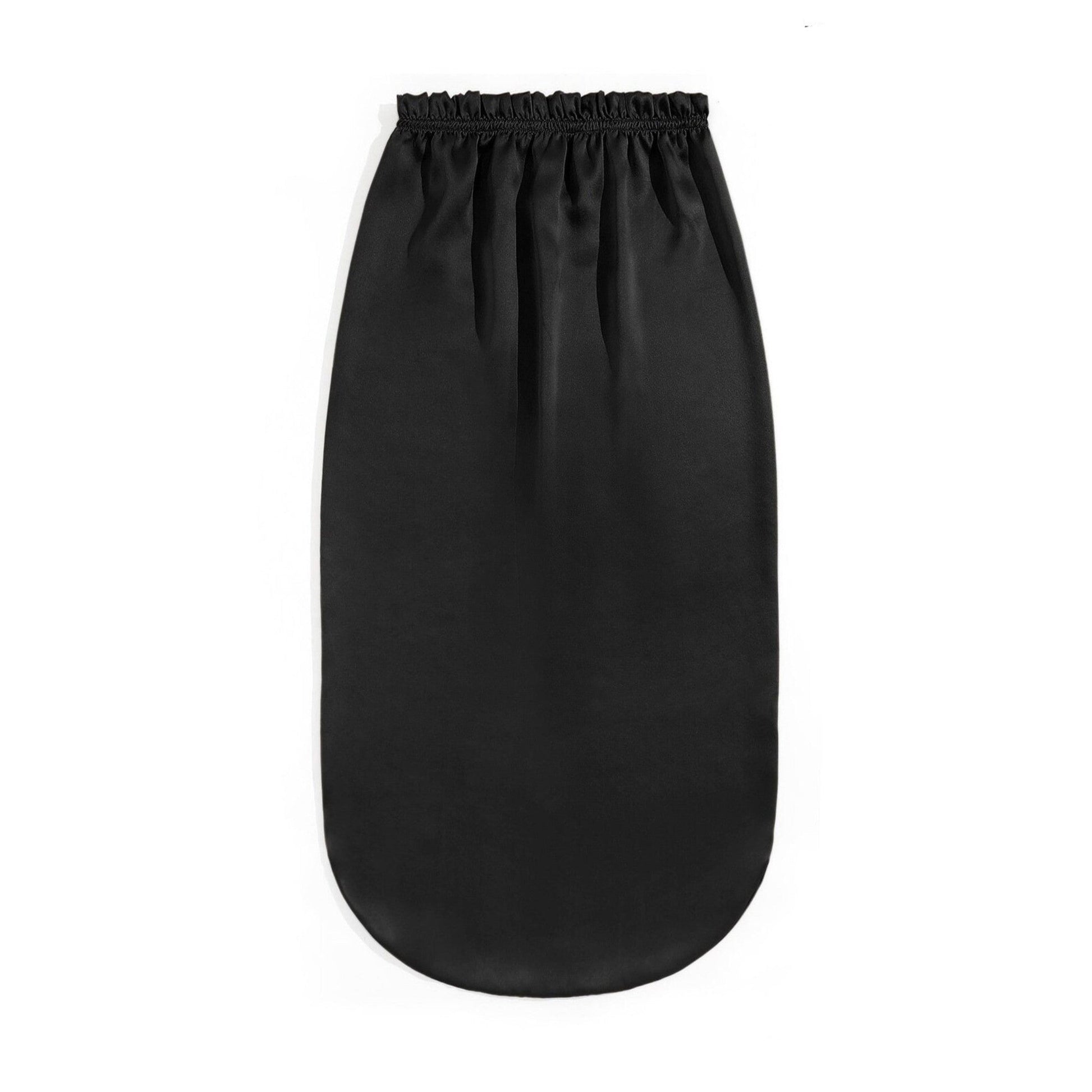 Black extra-large long silk hair bonnet, flat product view – LS Silk NZ