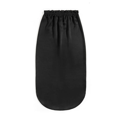 Black extra-large long silk hair bonnet, flat product view – LS Silk NZ