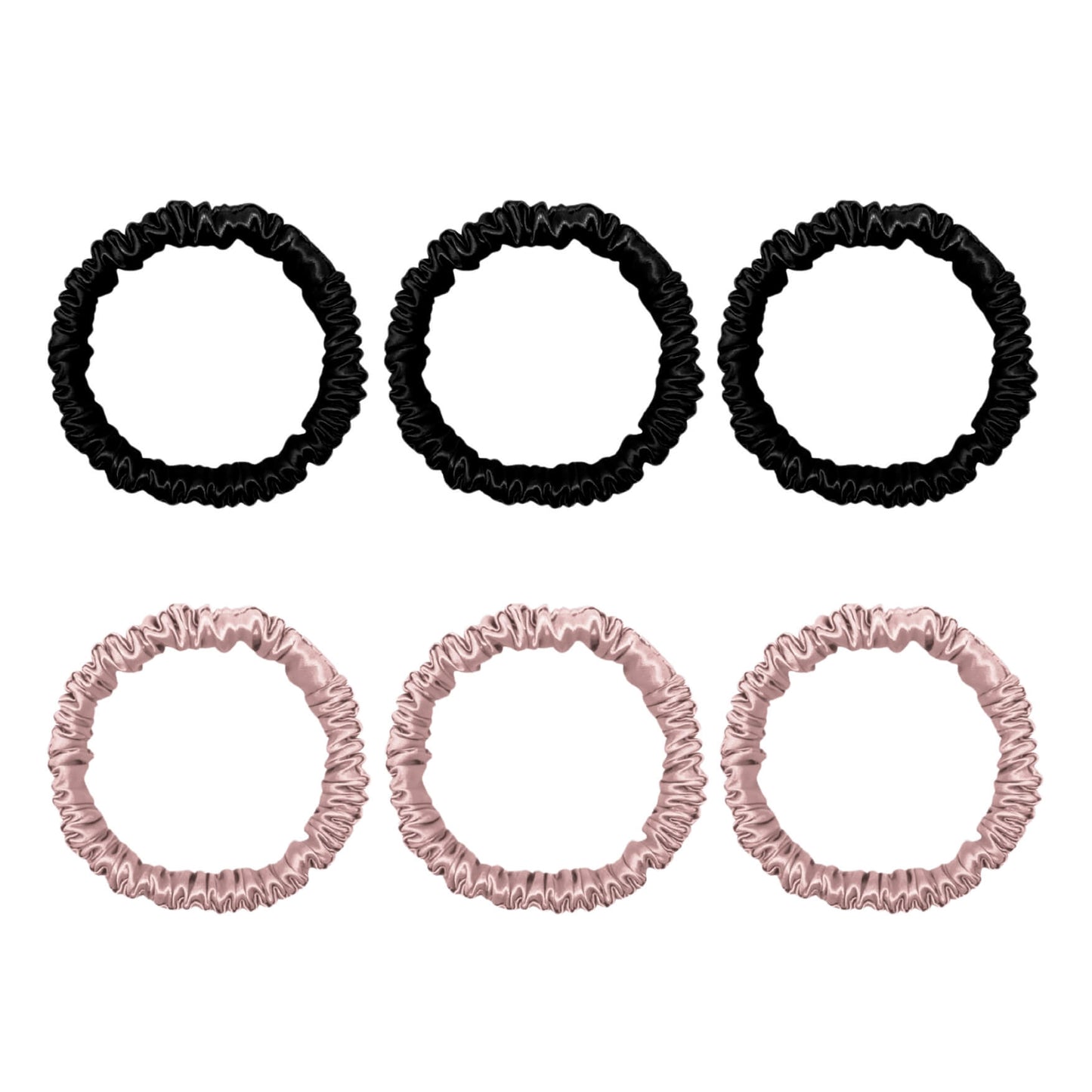 Six mini silk scrunchies in black and pink – LS Silk NZ