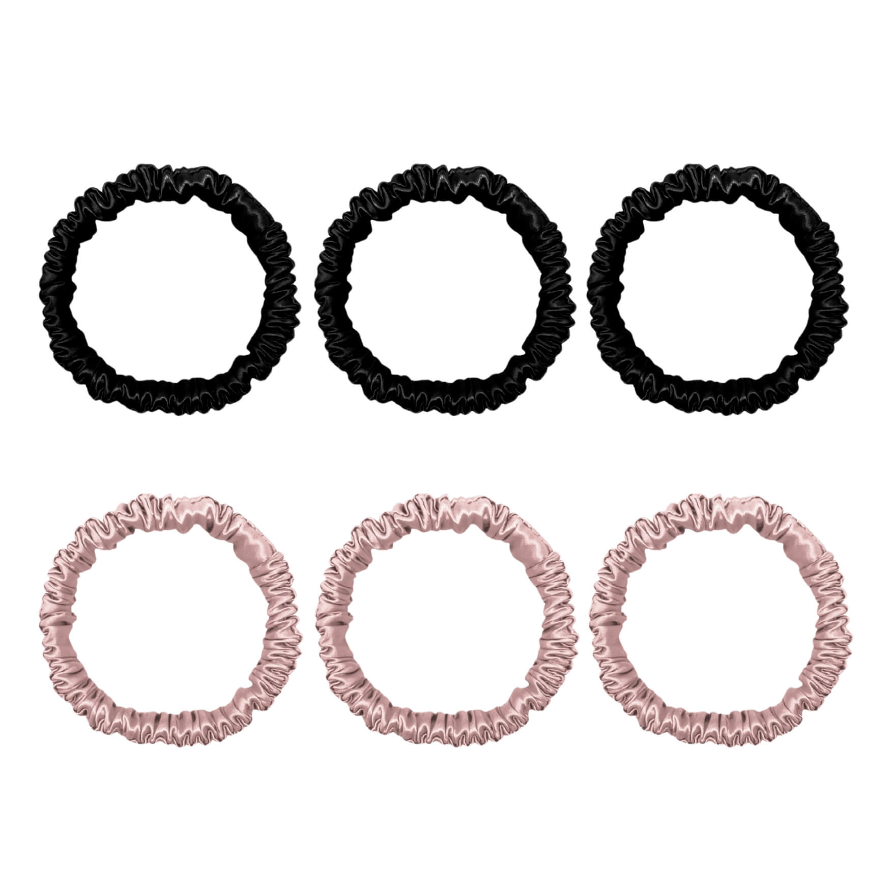 Six mini silk scrunchies in black and pink – LS Silk NZ