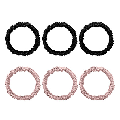 Six mini silk scrunchies in black and pink – LS Silk NZ