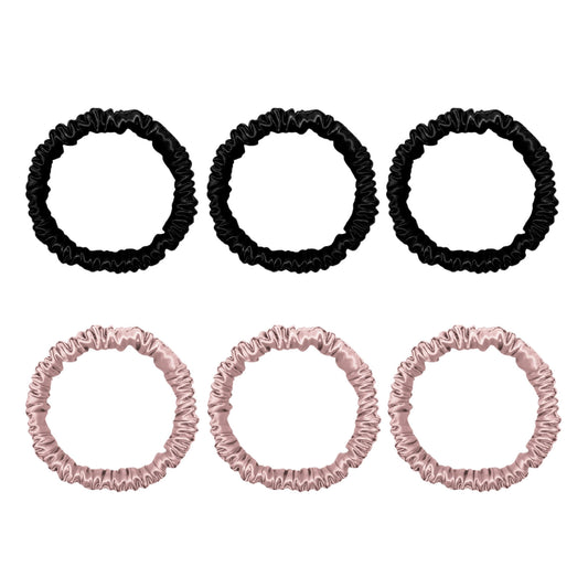 Six mini silk scrunchies in black and pink – LS Silk NZ