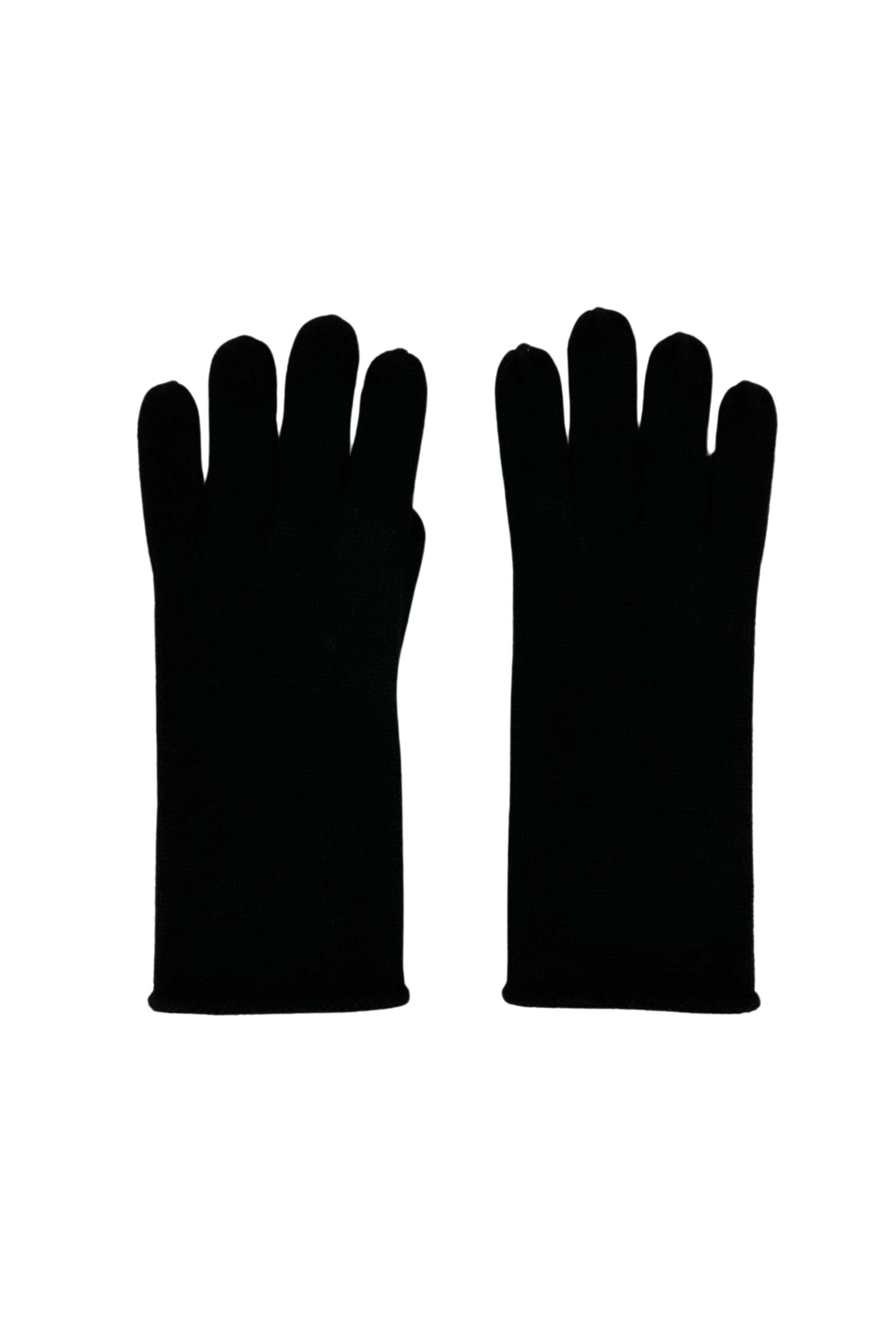Black pure cashmere fine knit gloves, flat product view – Love Cashmere NZ