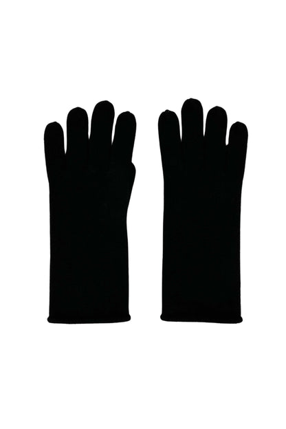 Black pure cashmere fine knit gloves, flat product view – Love Cashmere NZ