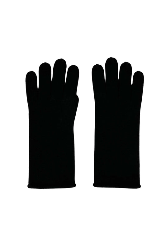 Black pure cashmere fine knit gloves, flat product view – Love Cashmere NZ