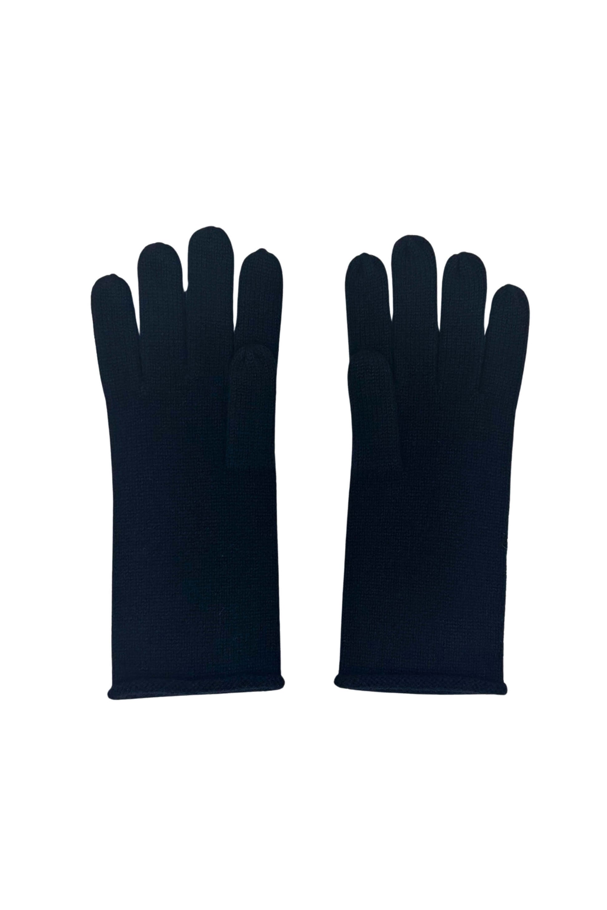 Pair of black cashmere fine knit gloves, flat product view – Love Cashmere NZ