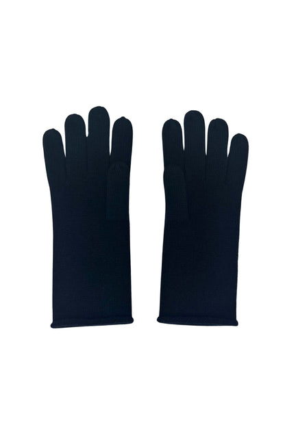 Pair of black cashmere fine knit gloves, flat product view – Love Cashmere NZ