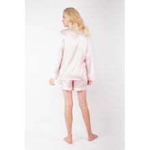 Load image into Gallery viewer, Luxe Striped Silk Pajamas: Long-Sleeve Top &amp; Shorts - Pink
