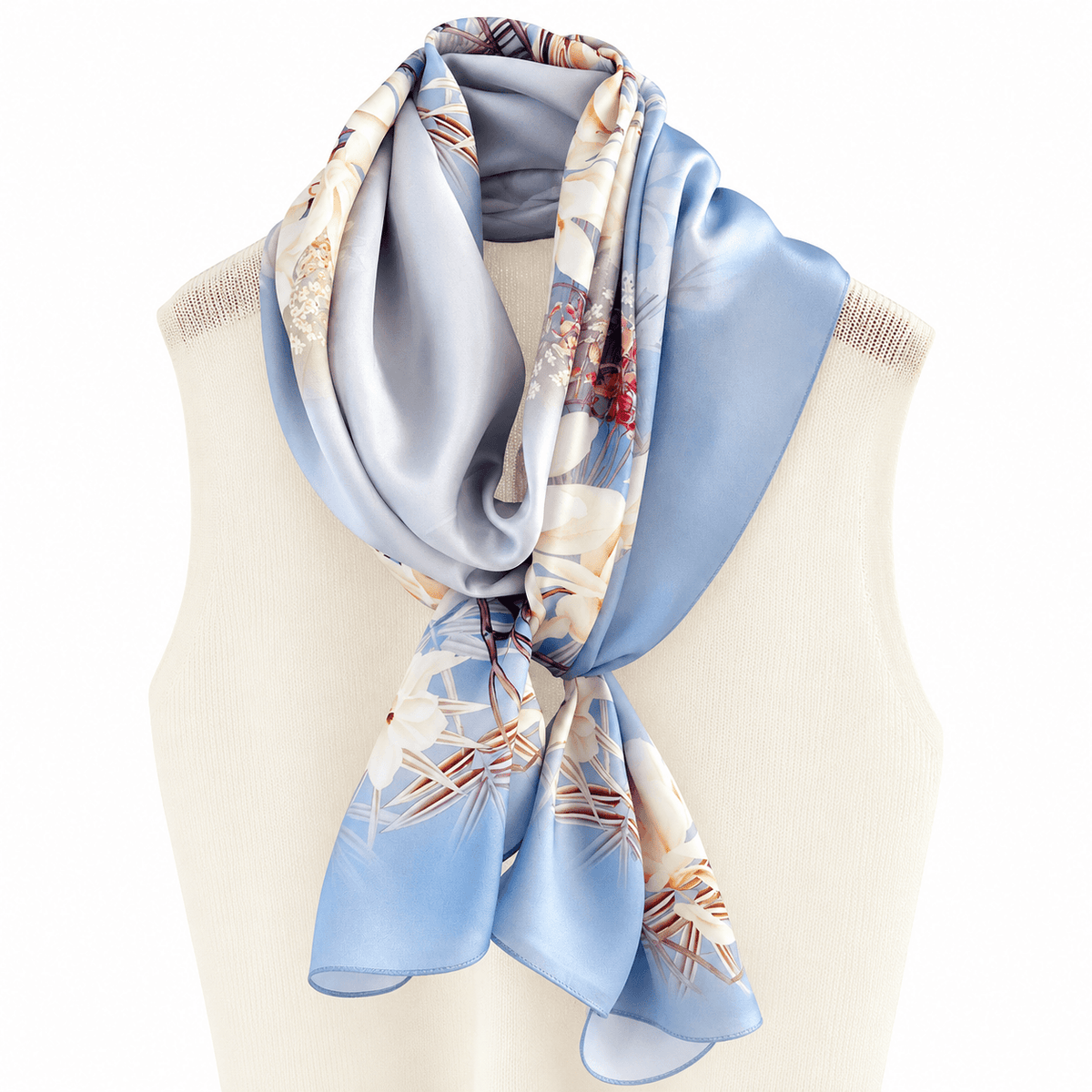 Blue Magnolia Pure Mulberry Silk Extra Large Long Scarf