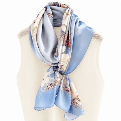 Blue Magnolia Pure Mulberry Silk Extra Large Long Scarf