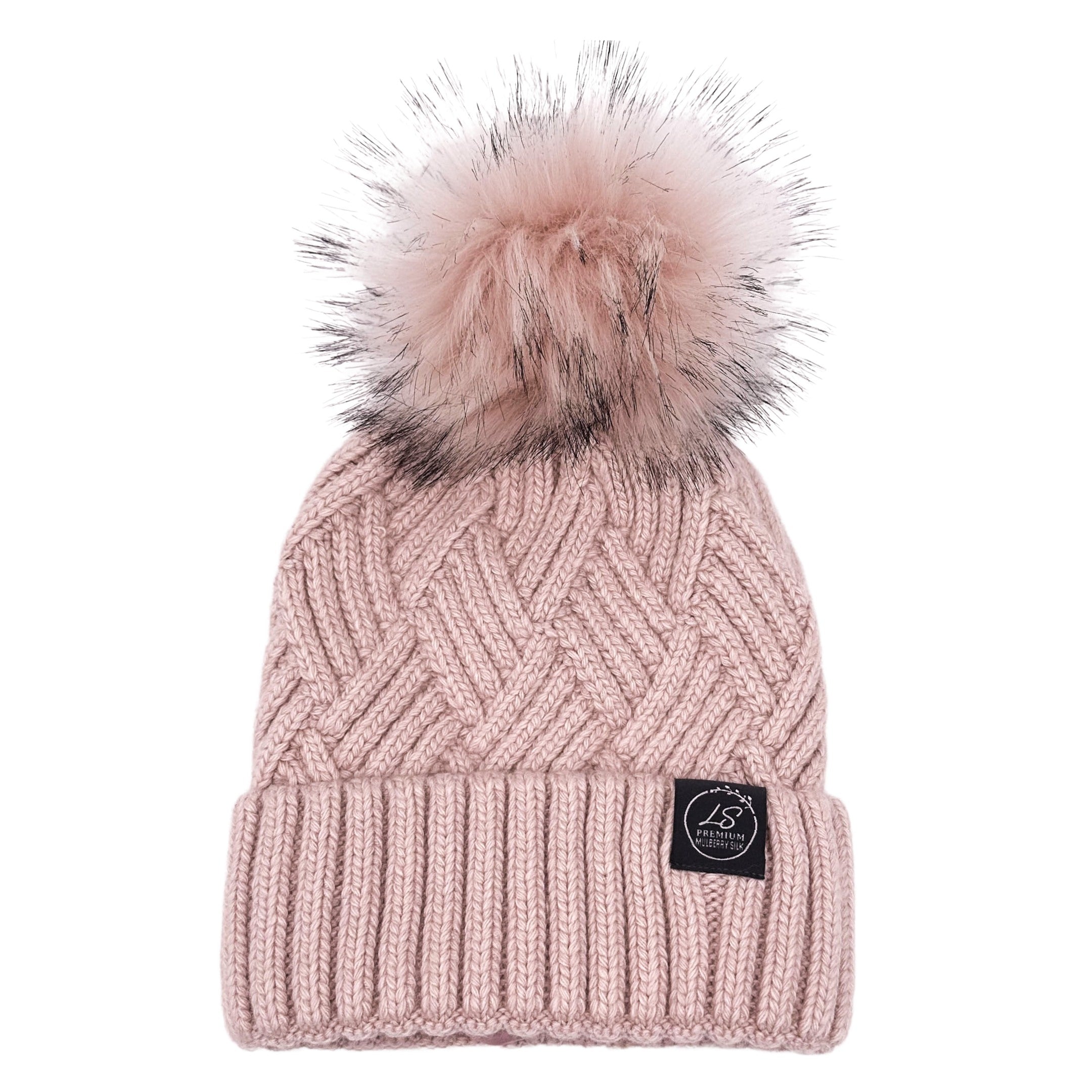 Mulberry Rose Foil Satin Lined Pom Beanie