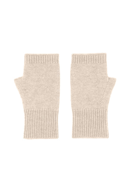 Beige pure cashmere fingerless gloves, flat product view – Love Cashmere NZ