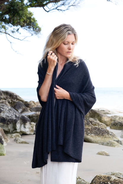 Versatile Pure Cashmere Wrap & Scarf - Charcoal