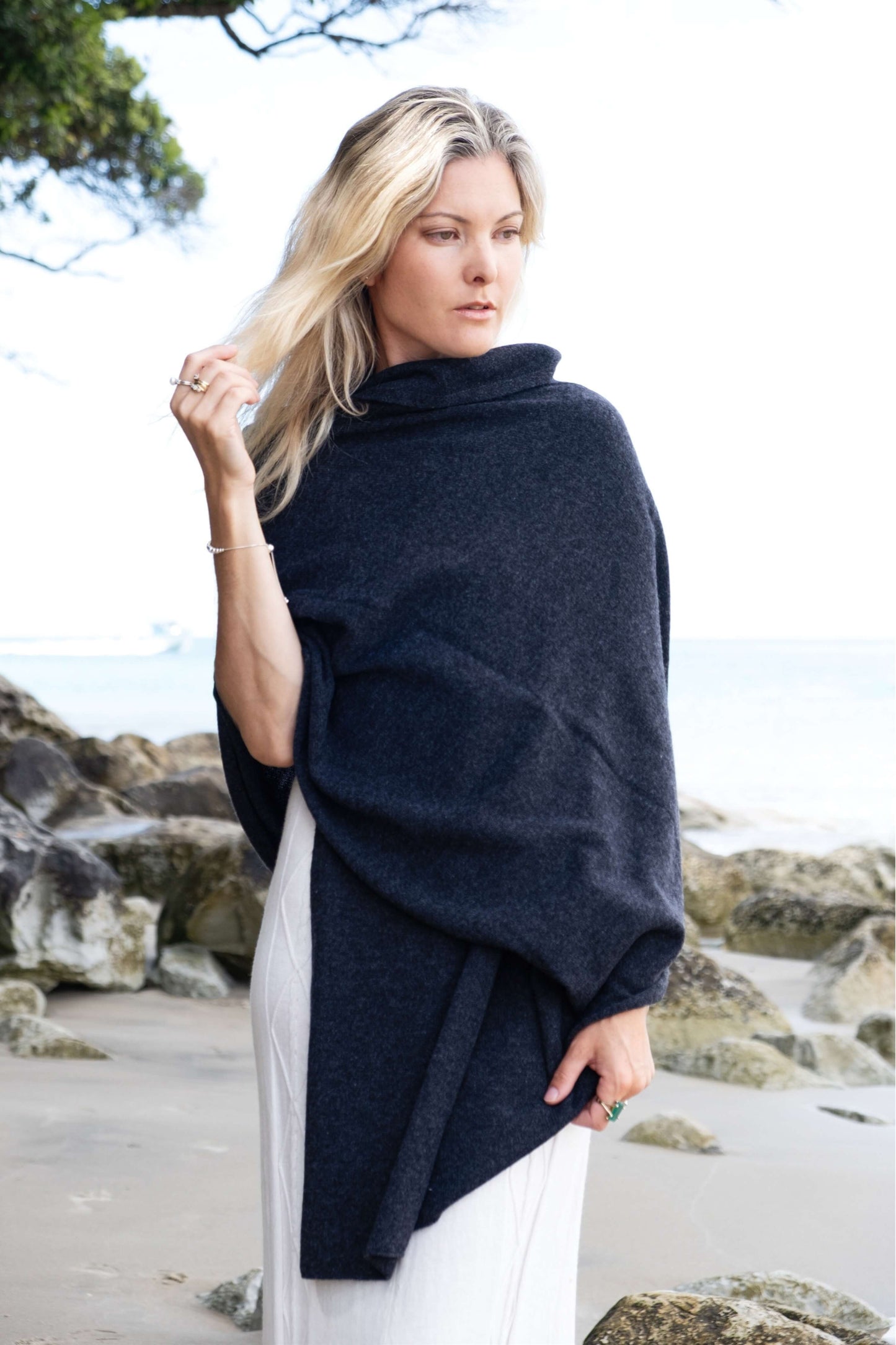 Versatile Pure Cashmere Wrap & Scarf - Charcoal