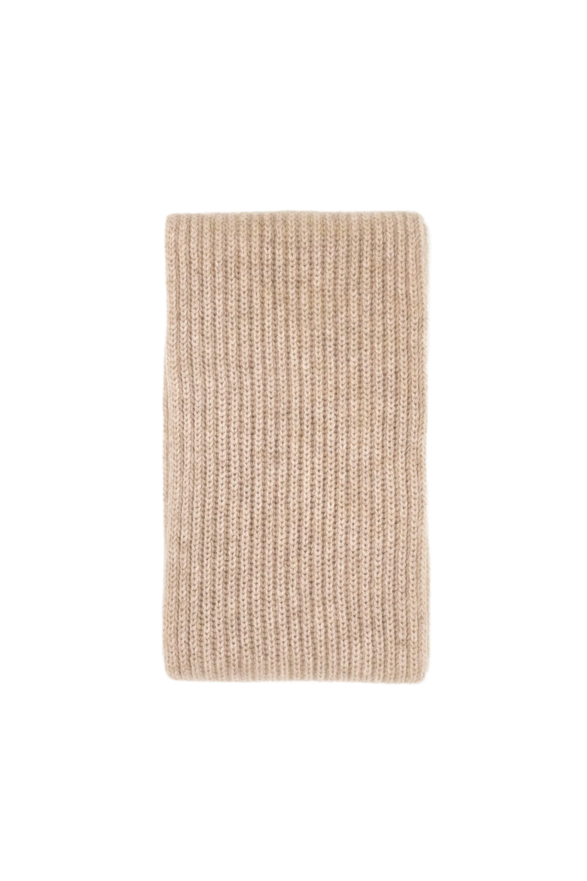 Cream slim ribbed cashmere long scarf, folded flat view – Love Cashmere NZ