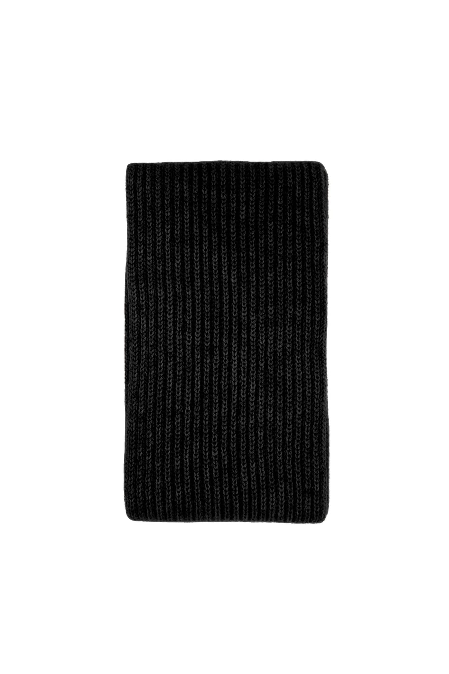Black slim ribbed cashmere long scarf, folded flat view – Love Cashmere NZ