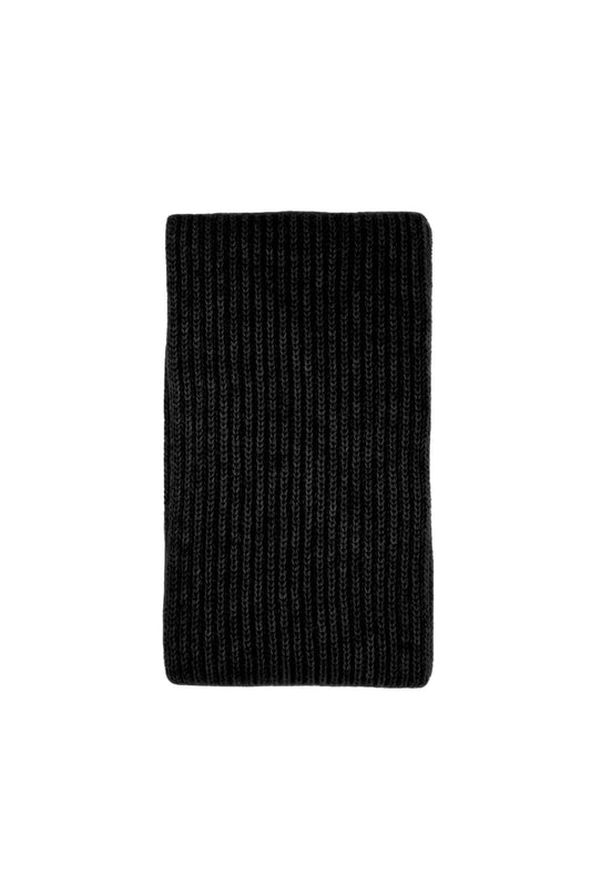 Black slim ribbed cashmere long scarf, folded flat view – Love Cashmere NZ