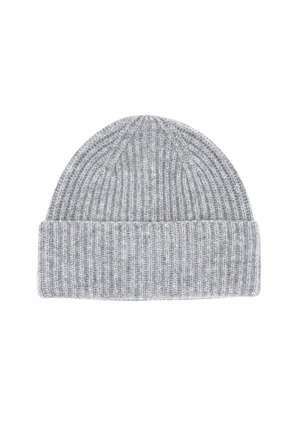 Grey ribbed pure cashmere unisex beanie, flat product view – Love Cashmere NZ