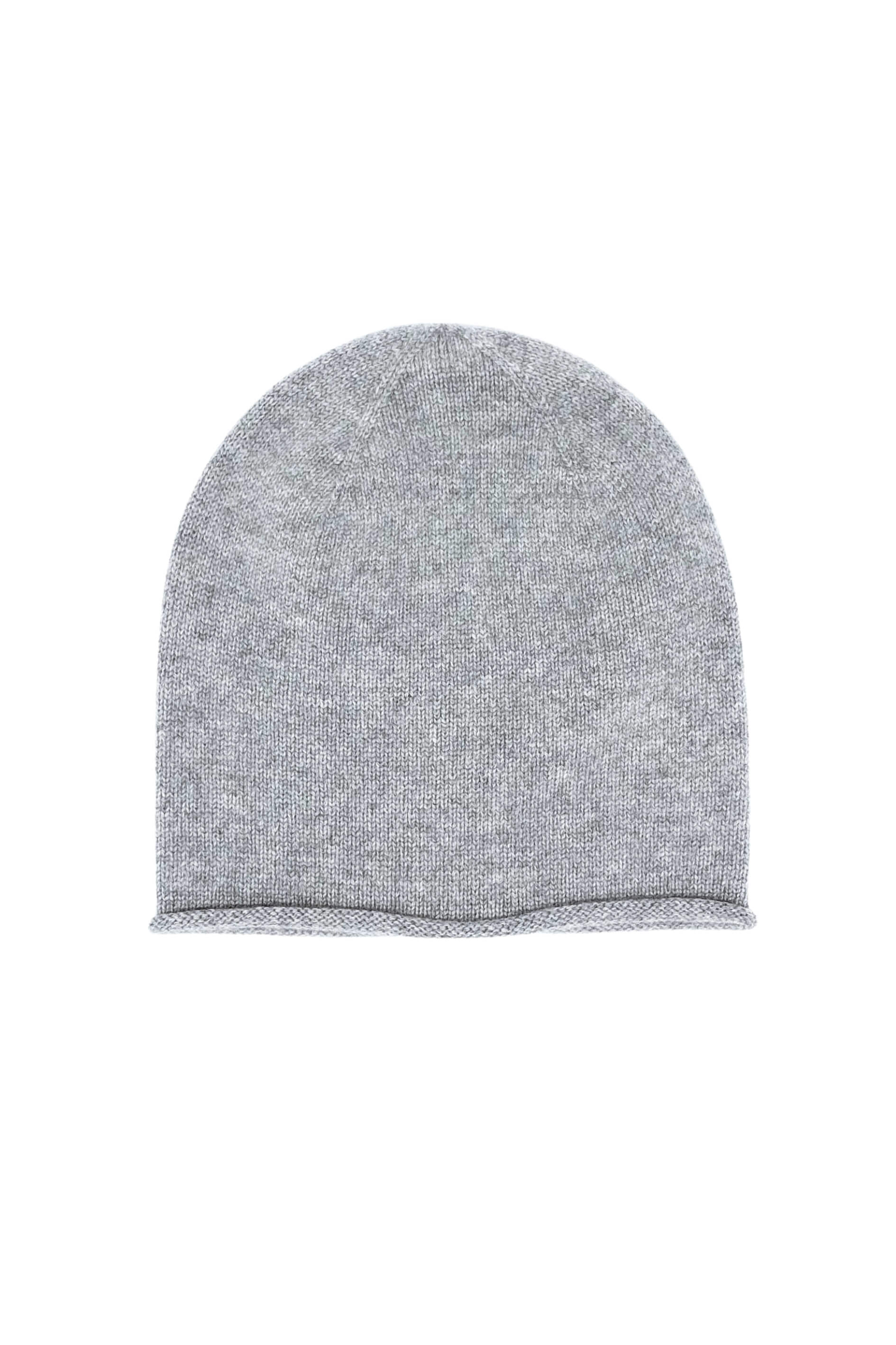Grey pure cashmere unisex roll-edge beanie, flat product view – Love Cashmere NZ