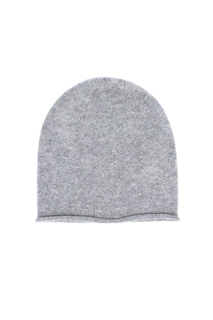 Grey pure cashmere unisex roll-edge beanie, flat product view – Love Cashmere NZ