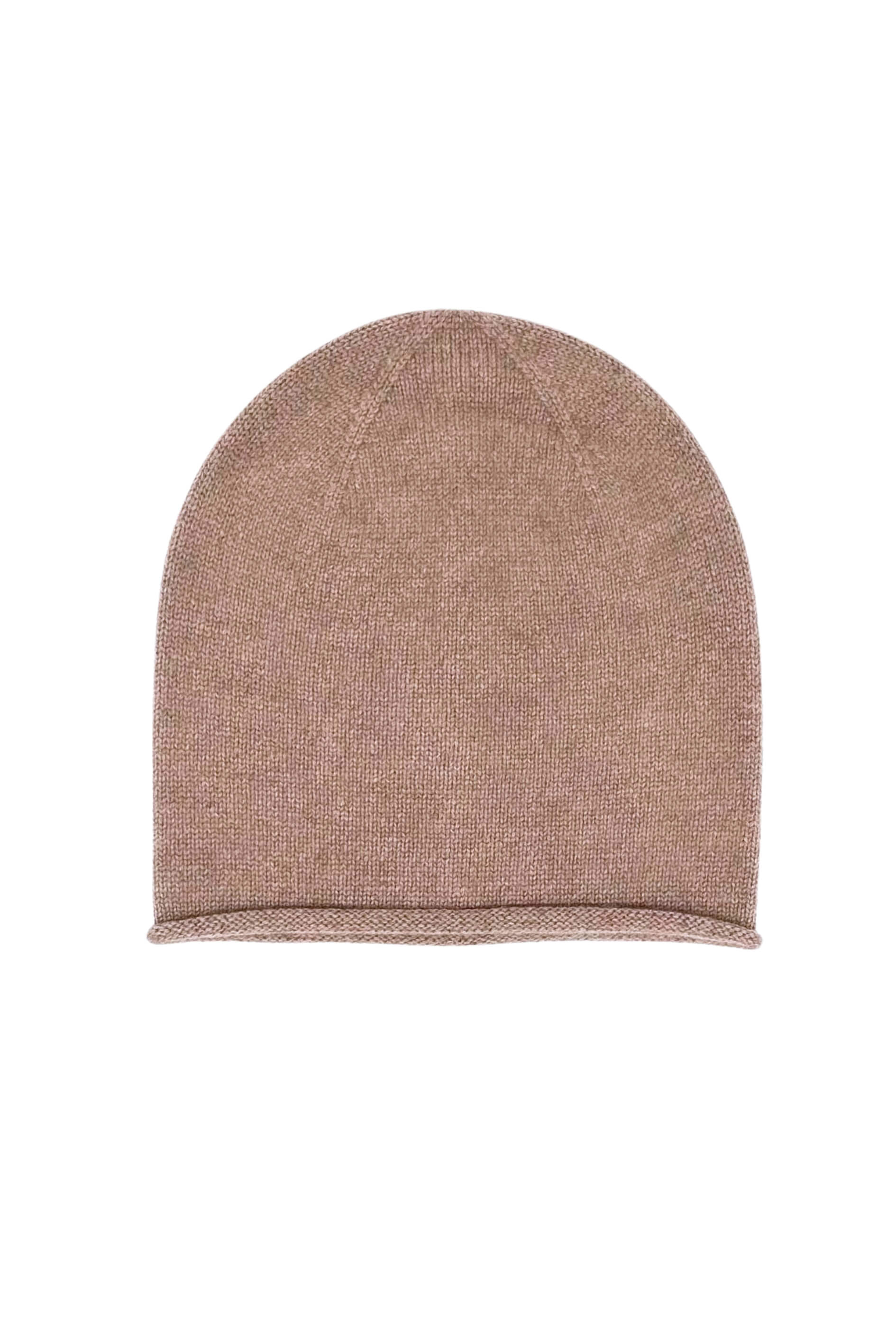 Chestnut pure cashmere unisex roll-edge beanie, flat product view – Love Cashmere NZ