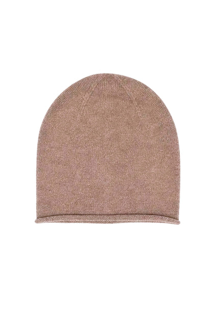 Chestnut pure cashmere unisex roll-edge beanie, flat product view – Love Cashmere NZ