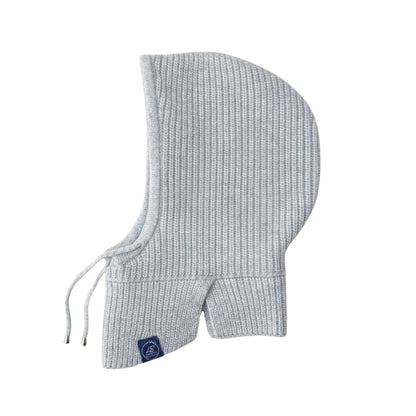 Light grey ribbed cashmere knit balaclava hood, silk-lined – LS Silk NZ