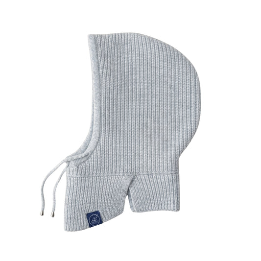Light grey ribbed cashmere knit balaclava hood, silk-lined – LS Silk NZ