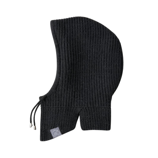 Charcoal black ribbed cashmere knit balaclava hood, silk-lined – LS Silk NZ