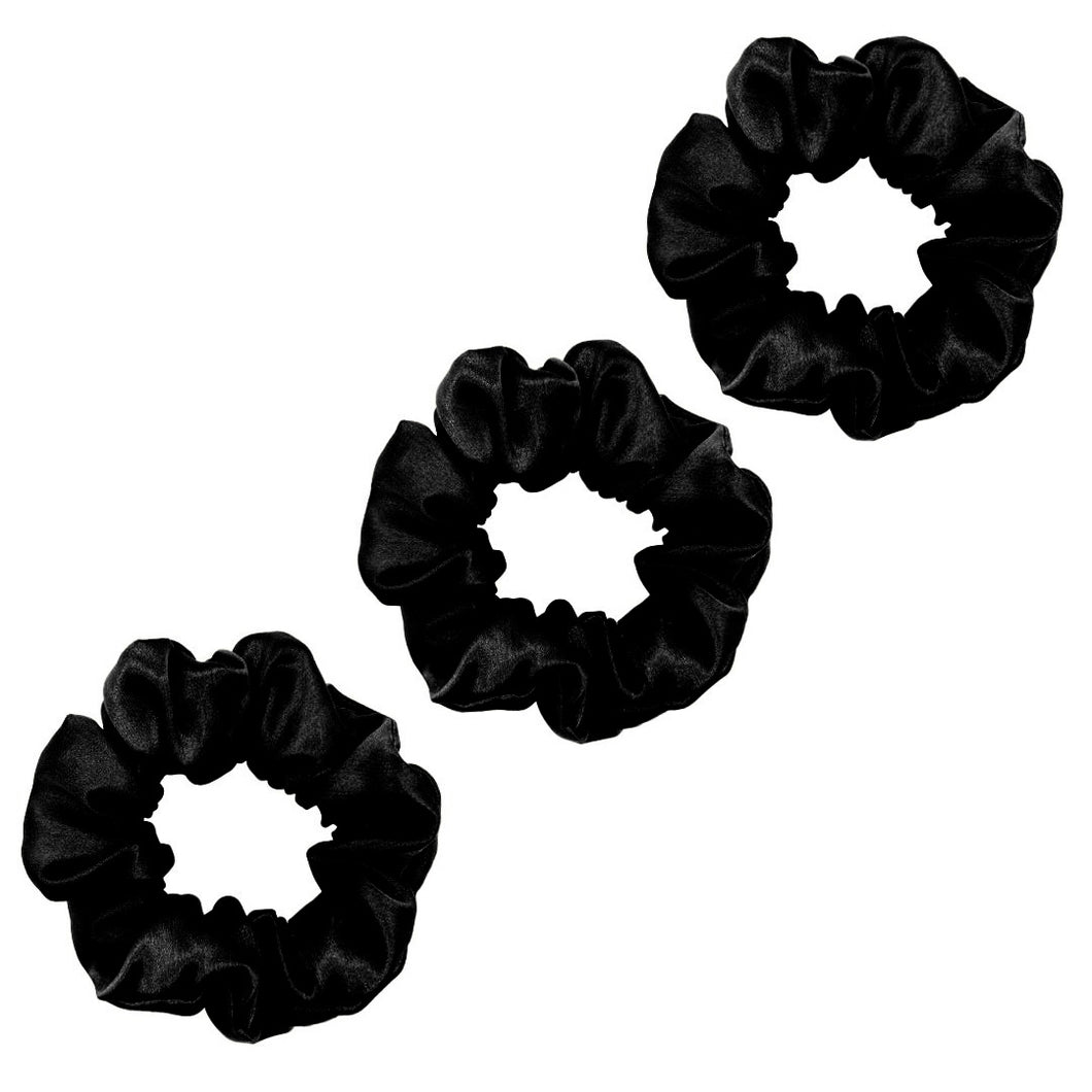 3 Pack Premium Mulberry Silk Scrunchies - Black - Medium