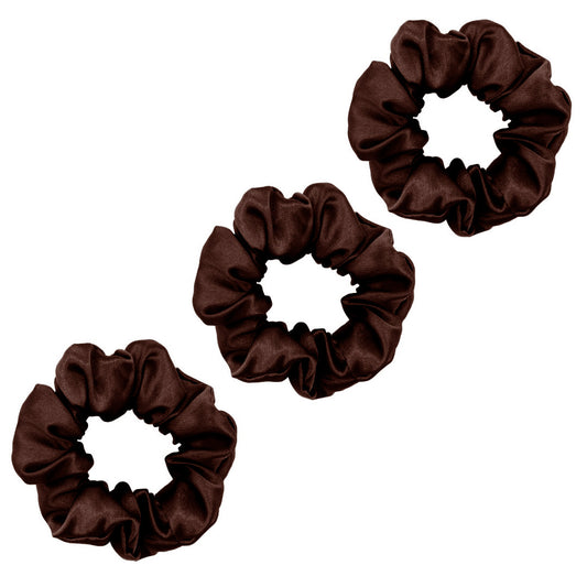 Three chocolate brown medium mulberry silk scrunchies – LS Silk NZ